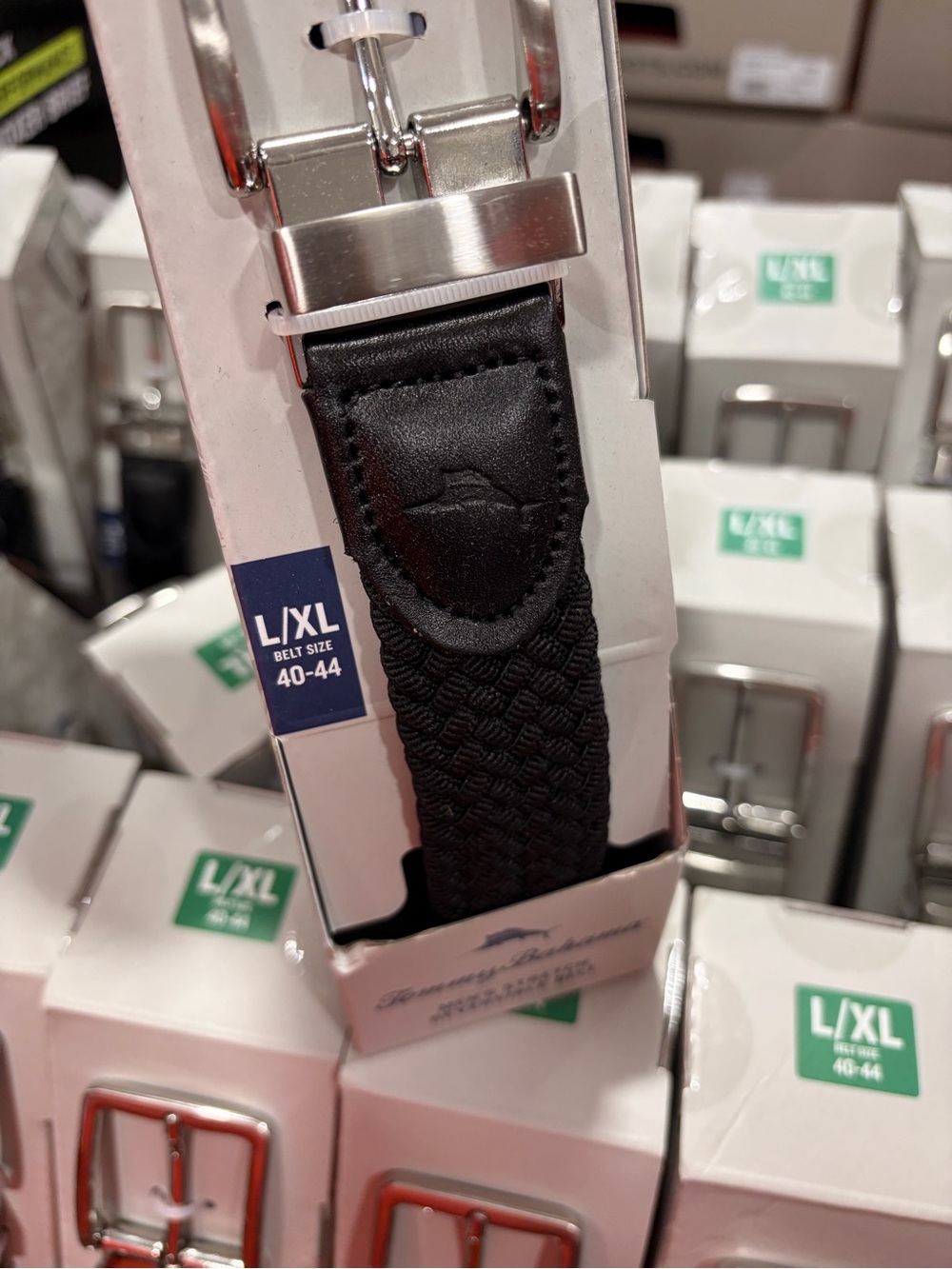 Tommy Bahama Black Braided Elastic Belt with Silver Buckle - L/XL new